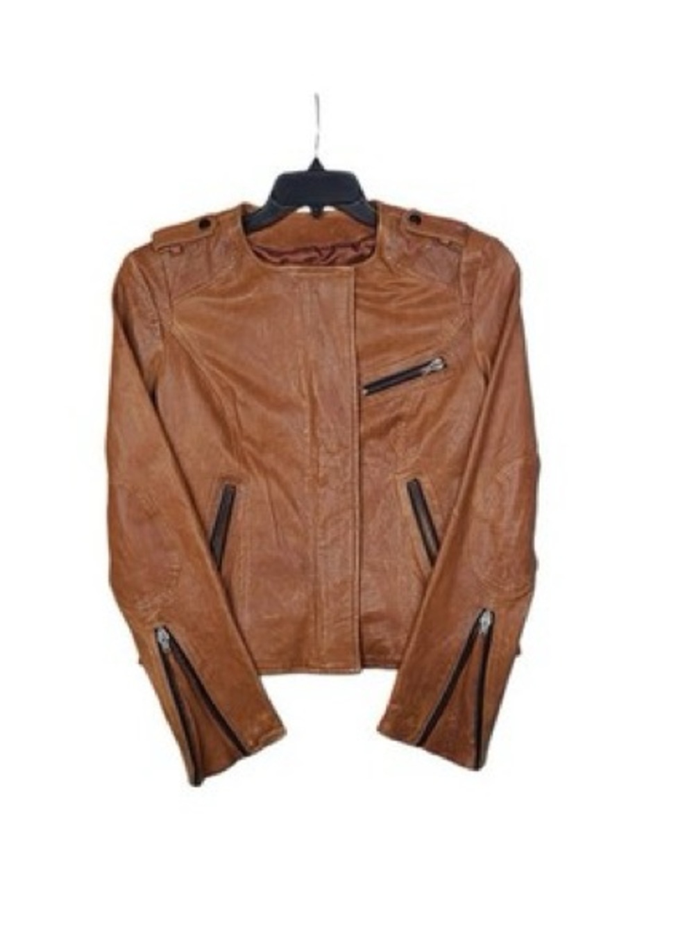 Kenna-T Brown Leather Biker Jacket Silk Lining sz L